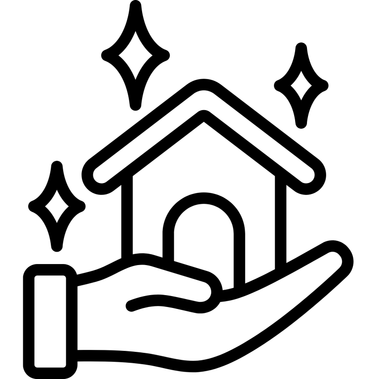 Symbol einer Hand, die ein glänzendes Haus hält.