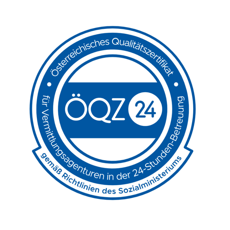 Logo des ÖQZ24 mit Hinweis auf Qualitätsstandards in der 24-Stunden-Betreuung.
