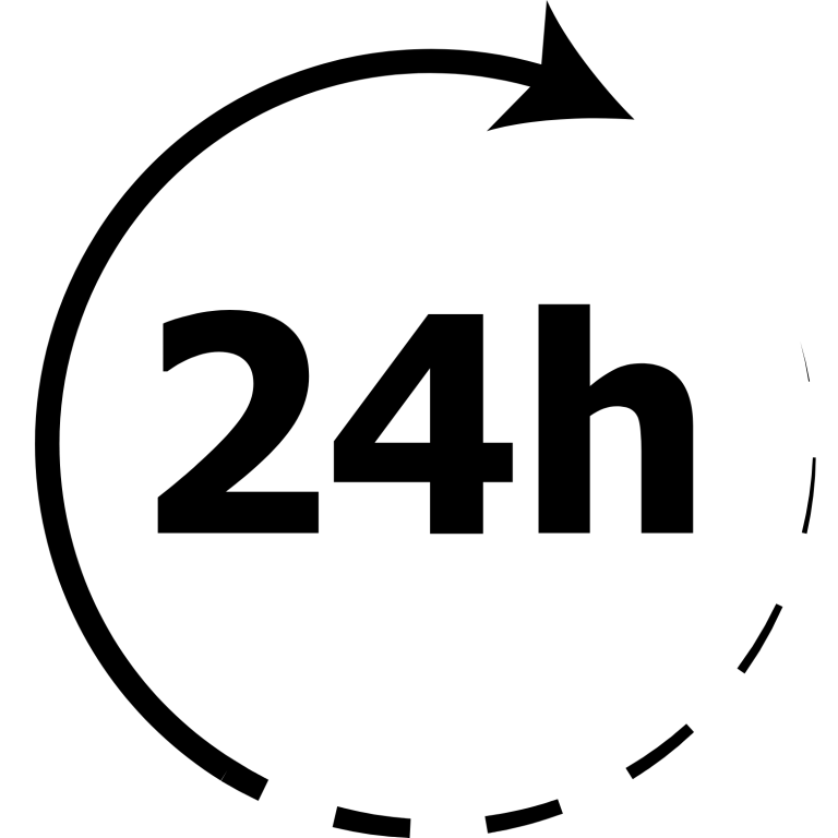 Das Symbol zeigt eine Uhr mit der Aufschrift "24h" und einem Pfeil, der eine Runde darstellt.