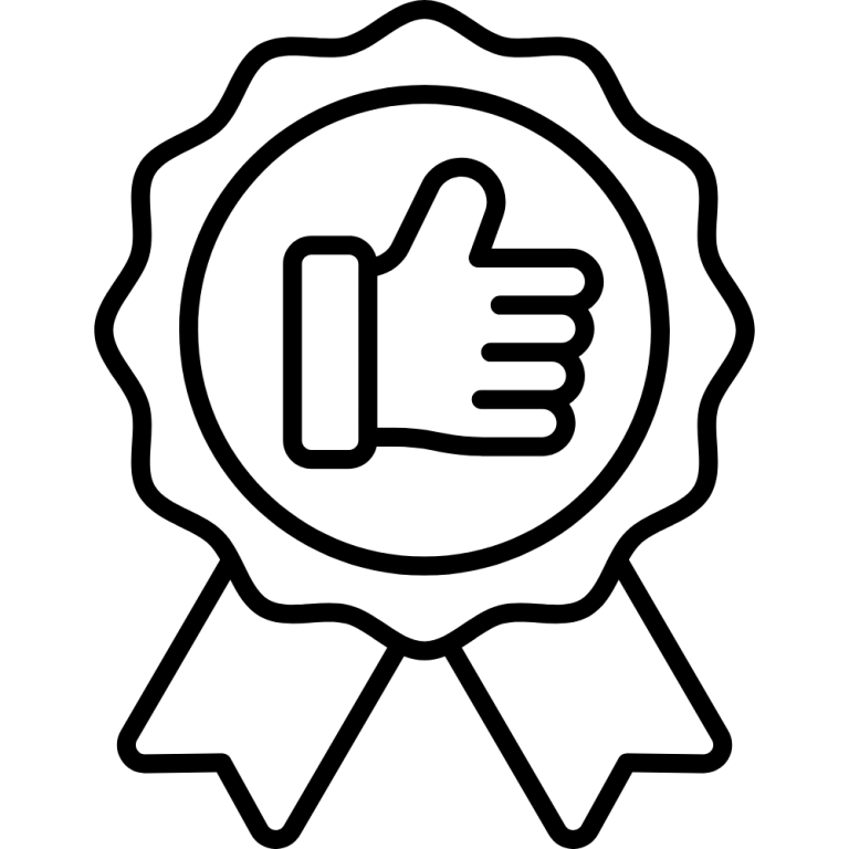 Daumen hoch in einem Medaillon-Design, um Zustimmung oder Qualität zu symbolisieren.